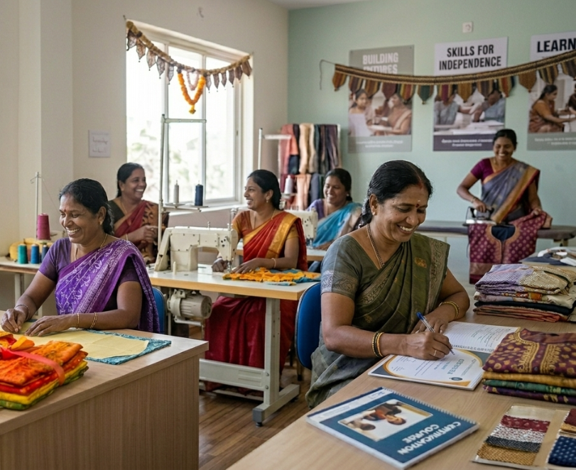 A woman rebuilding her livelihood through free vocational training